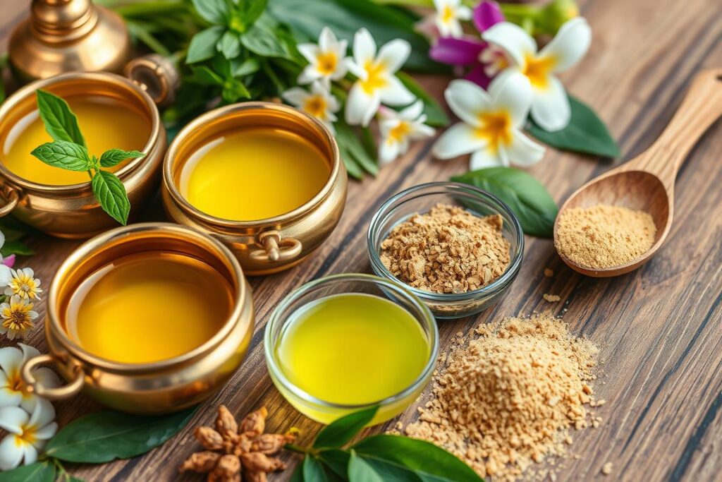 Ayurvedic oils and herbs used at Inner Peace Ayurvedic Spa Varkala Ayurvedic oils and herbs used at Inner Peace Ayurvedic Spa Varkala