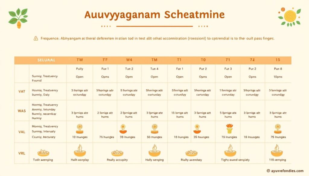 Calendar showing ideal frequency and timing for Abhyangam treatments Calendar showing ideal frequency and timing for Abhyangam treatments
