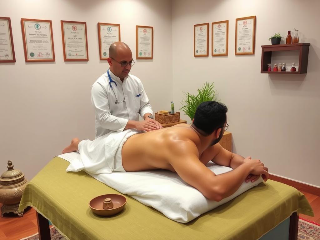 Qualified Ayurvedic practitioner performing Abhyangam treatment